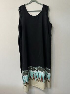 Vintage Looking Good Dress 3X Plus Black Surfboard Palm Tree Beach Muumuu USA
